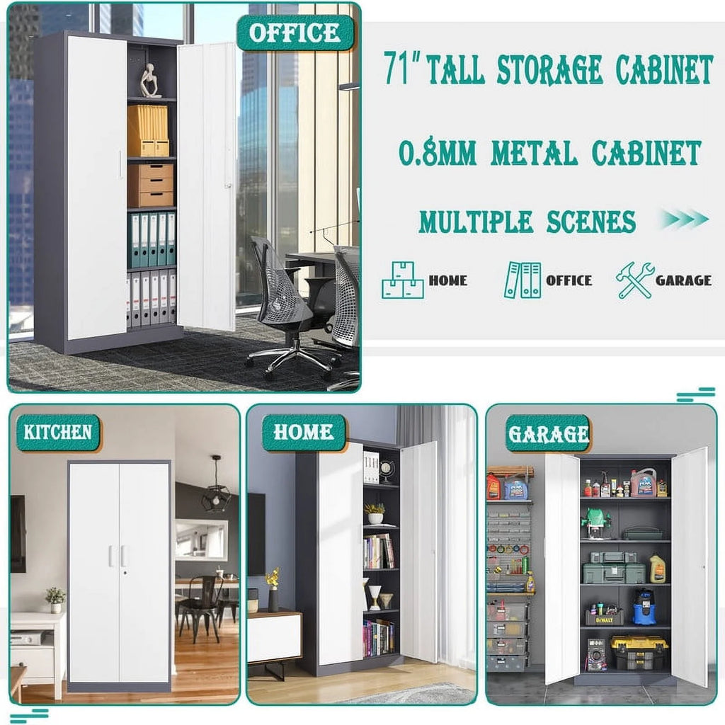 71" Black Metal Storage Cabinet with 4 Adjustable Shelves V12431