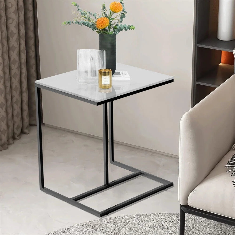 C Shaped Side Table Marble White Top K1028