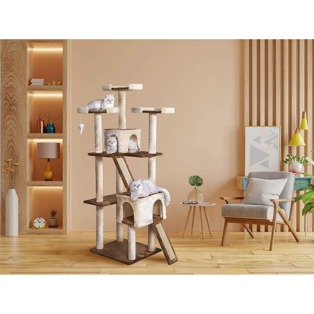 71 in. Cat Tree House with Sisal Scratching Board E980946
