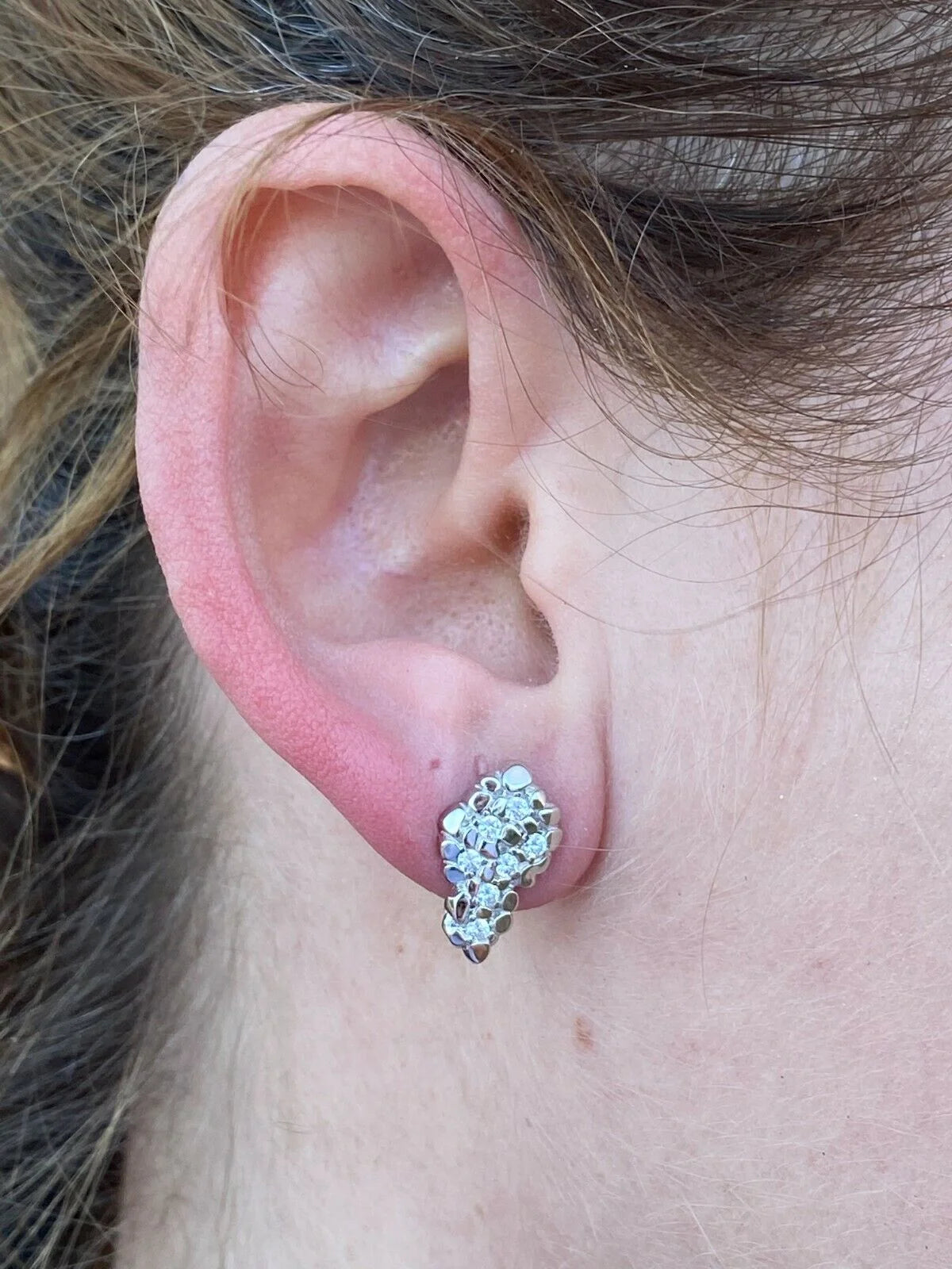 Mens 925 Sterling Silver CZ Stud Earrings T3183
