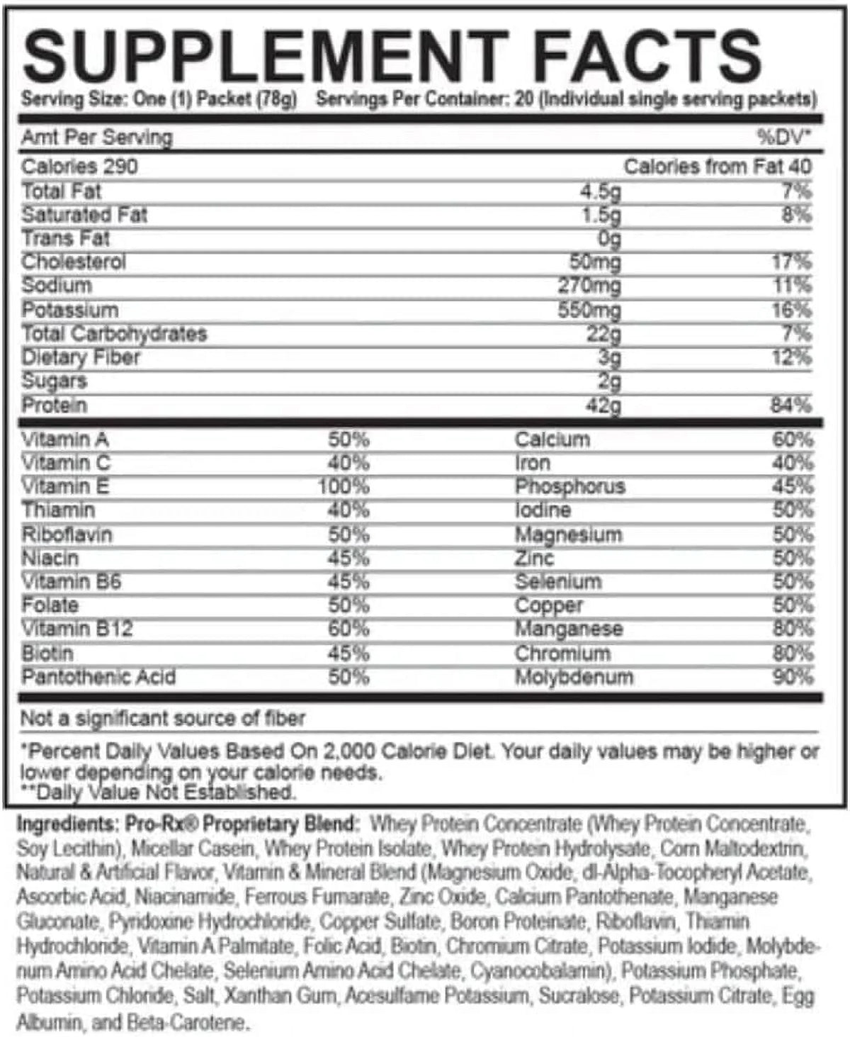 Meal Replacement Protein Drink Mix 42g Protein 20 Packets K360