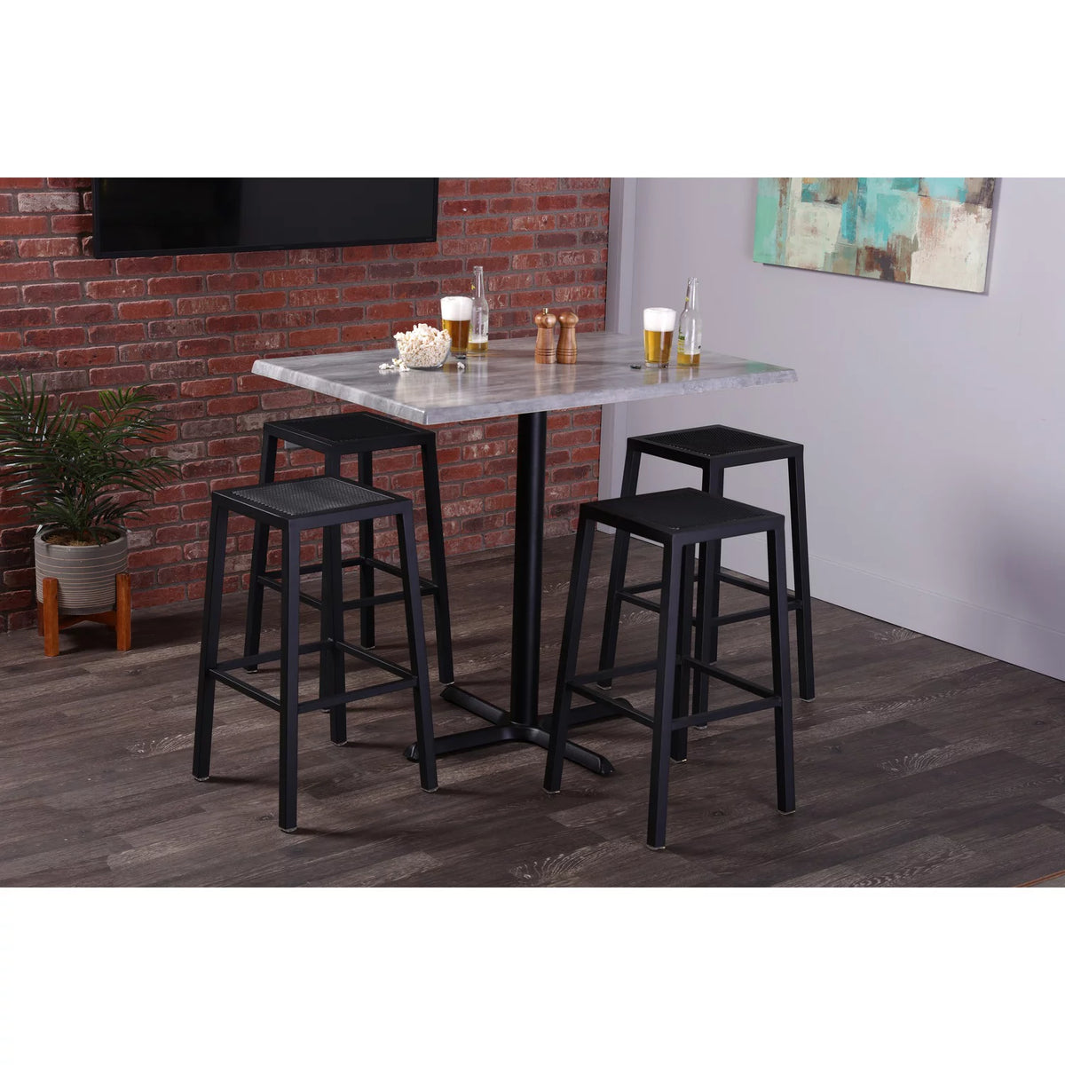42" Black Square Table with 30" White Marble Top N535079