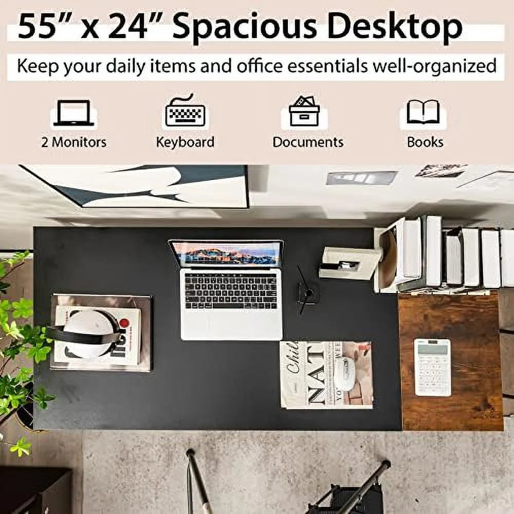 55” Computer Desk with 2-Tier Shelves R65261
