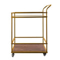 Black 2-Tier Bar Cart with Glass Top and Handle N6636