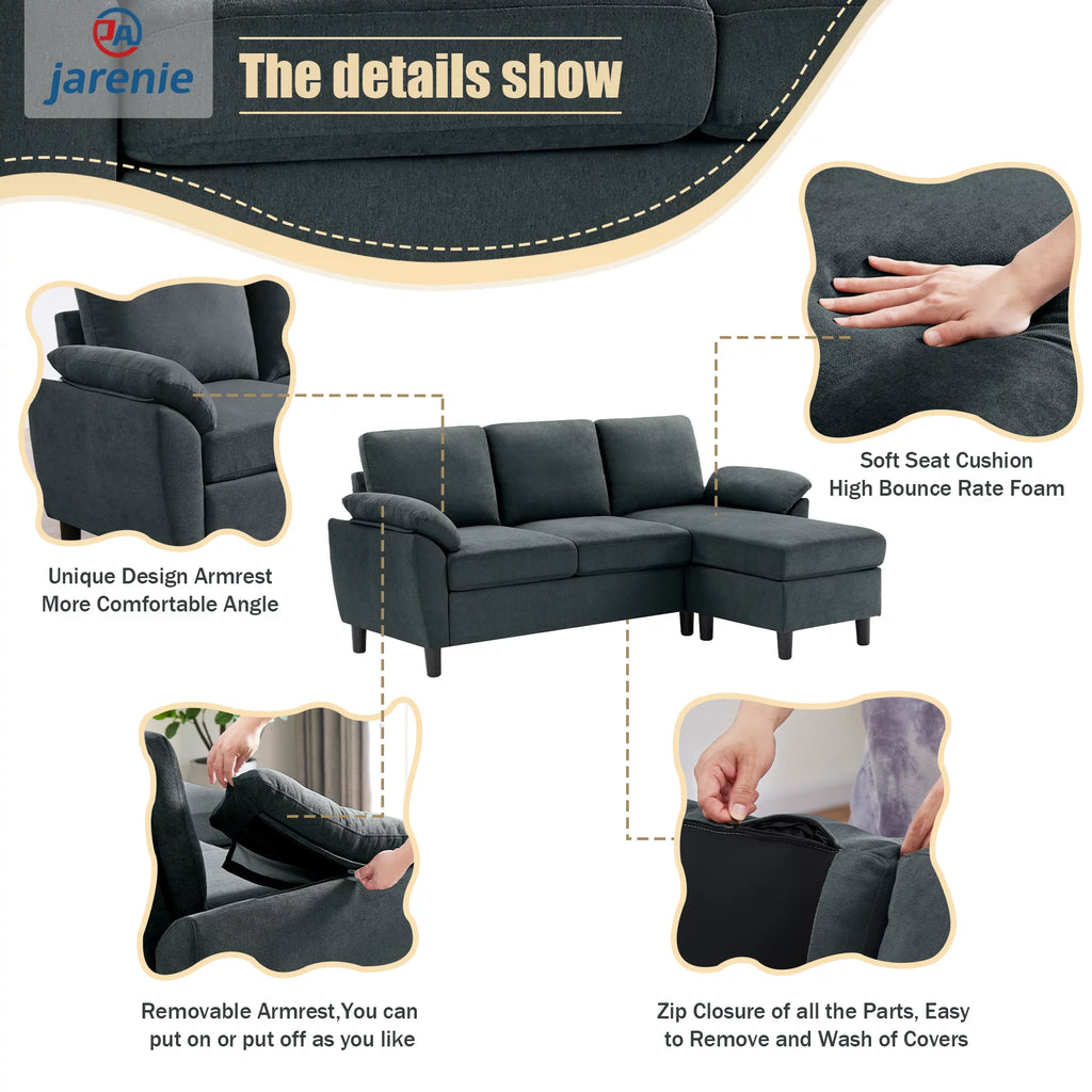 Modern Fabric L-Shaped Sectional Sofa with Ottoman F9262