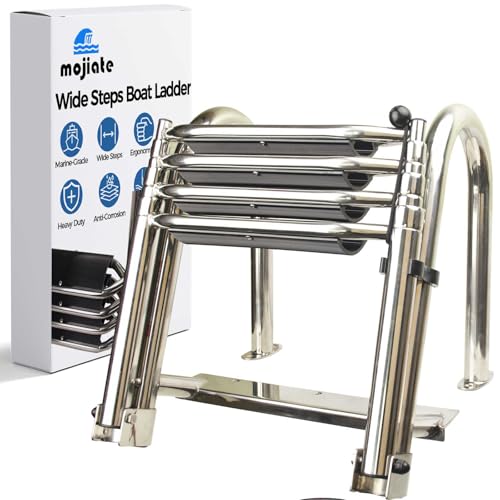 Heavy-Duty Stainless Steel Pontoon Boat Ladder with Handrails B734