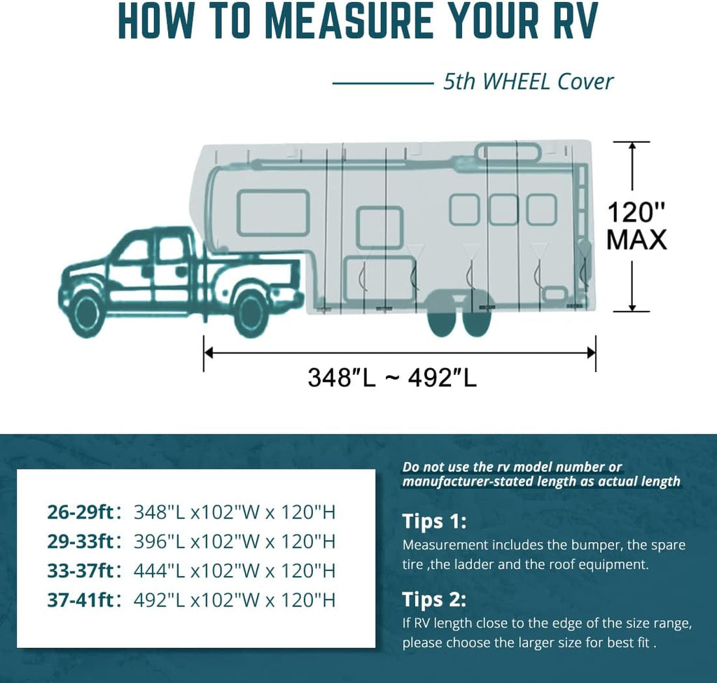 5th Wheel RV Cover 37'-41' Breathable Water-Proof Rip-Stop F756330