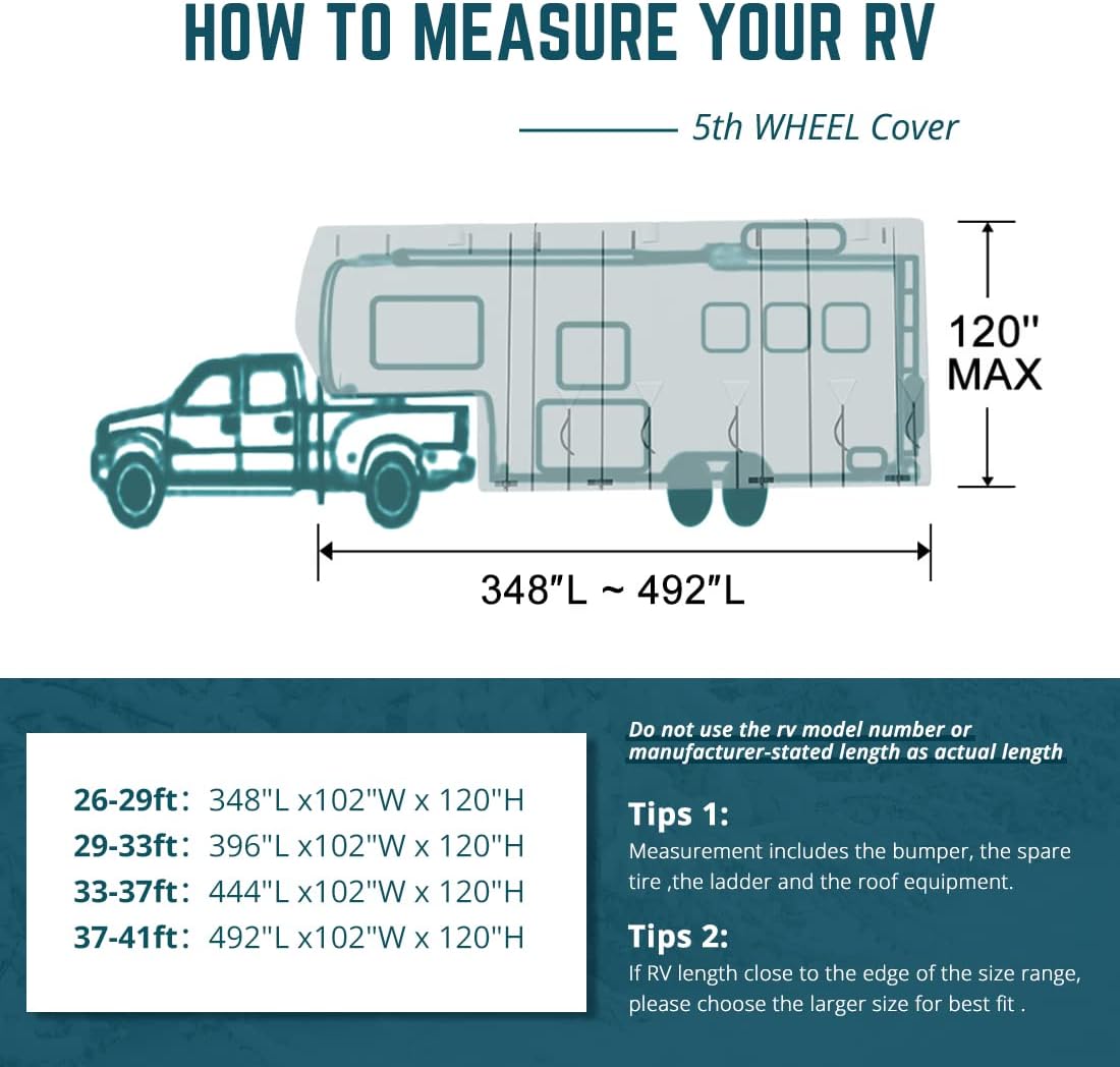 5th Wheel RV Cover 37'-41' Breathable Water-Proof Rip-Stop F756330