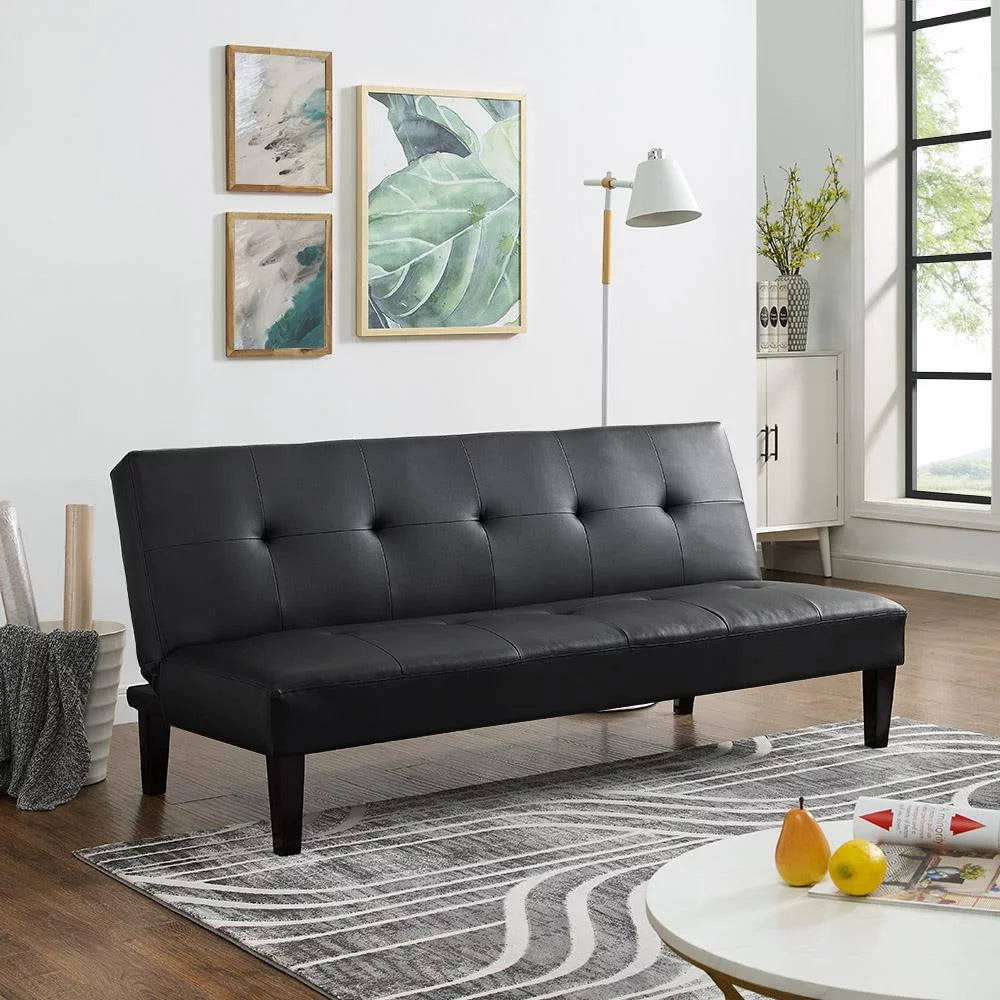 Black Faux Leather Convertible Futon Sofa Bed C80018