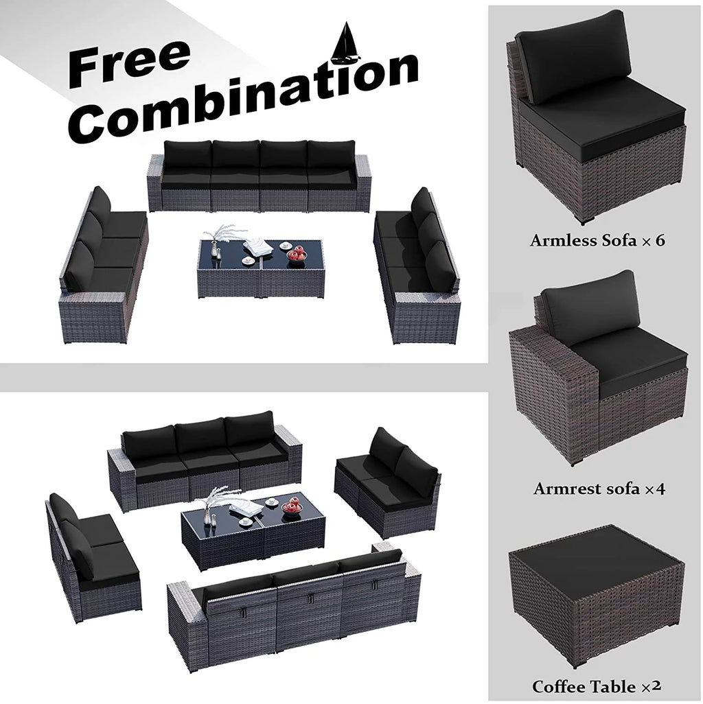 13 Pieces Outdoor Patio Rattan Wicker Furniture Set with Fire Pit Table V46887