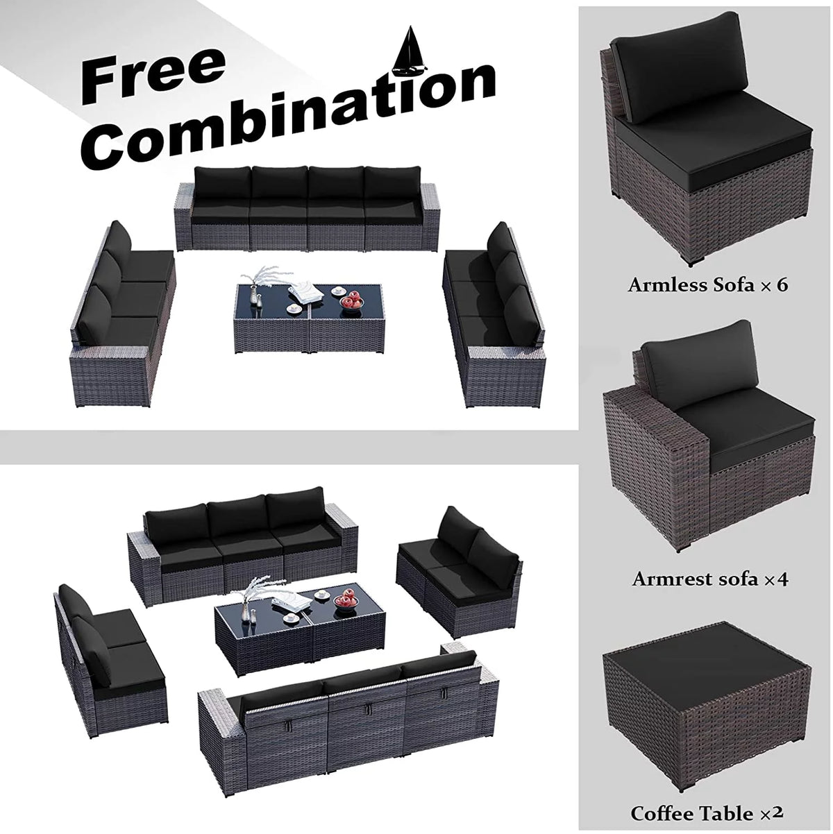 13 Pieces Outdoor Patio Rattan Wicker Furniture Set with Fire Pit Table V46887