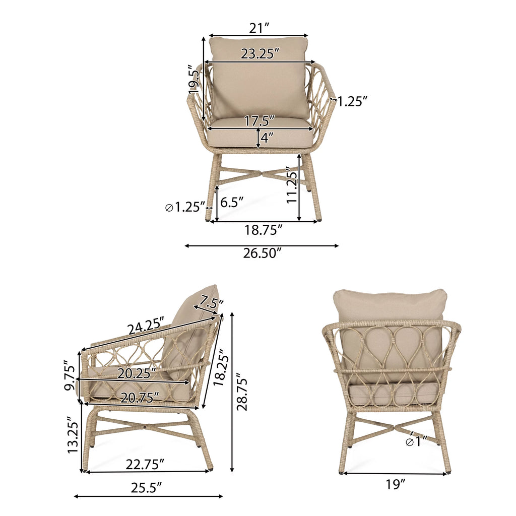 Light Brown and Beige Wicker Club Chairs with Cushions, Set of 2 G24049