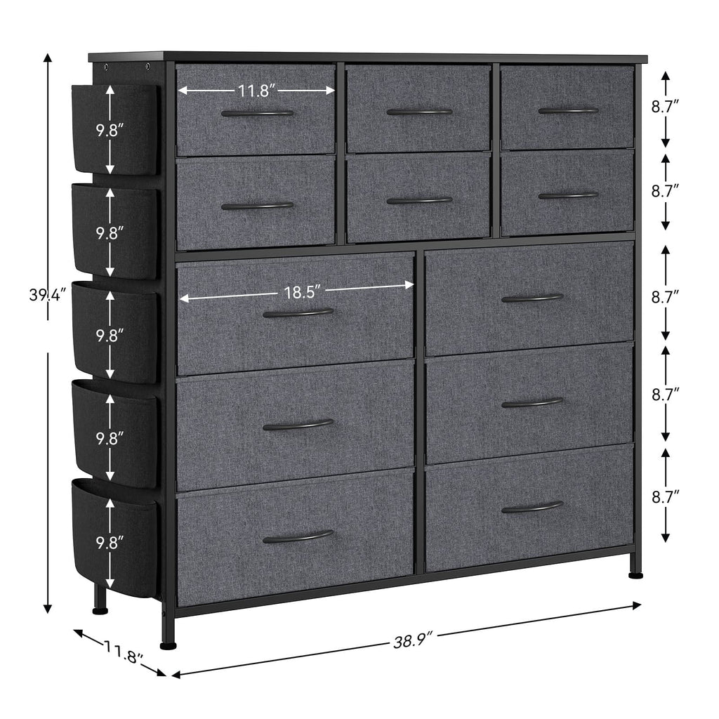 12 Drawer Fabric Dresser with Wood Tabletop B5452