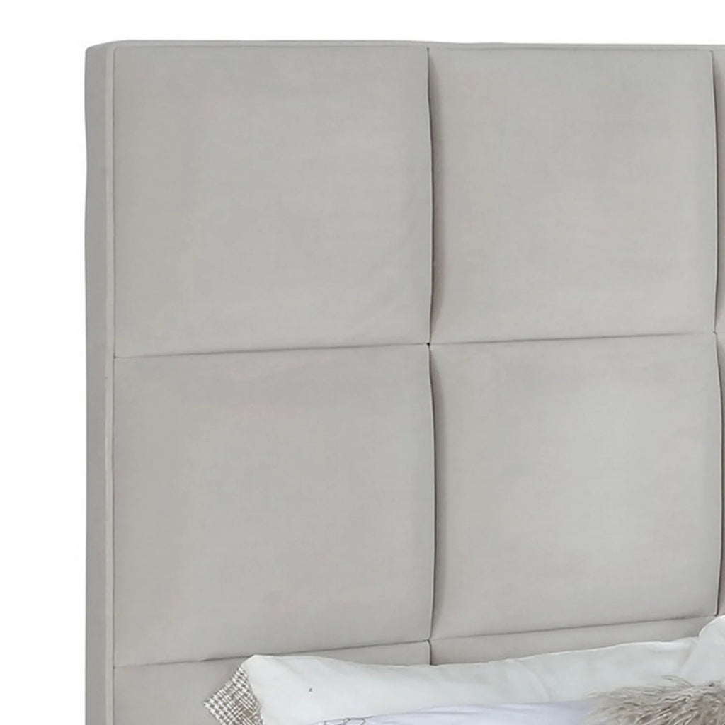 Beige Black Velvet Queen Panel Bed Y786