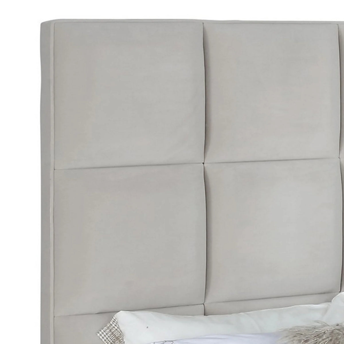 Beige Black Velvet Queen Panel Bed Y786
