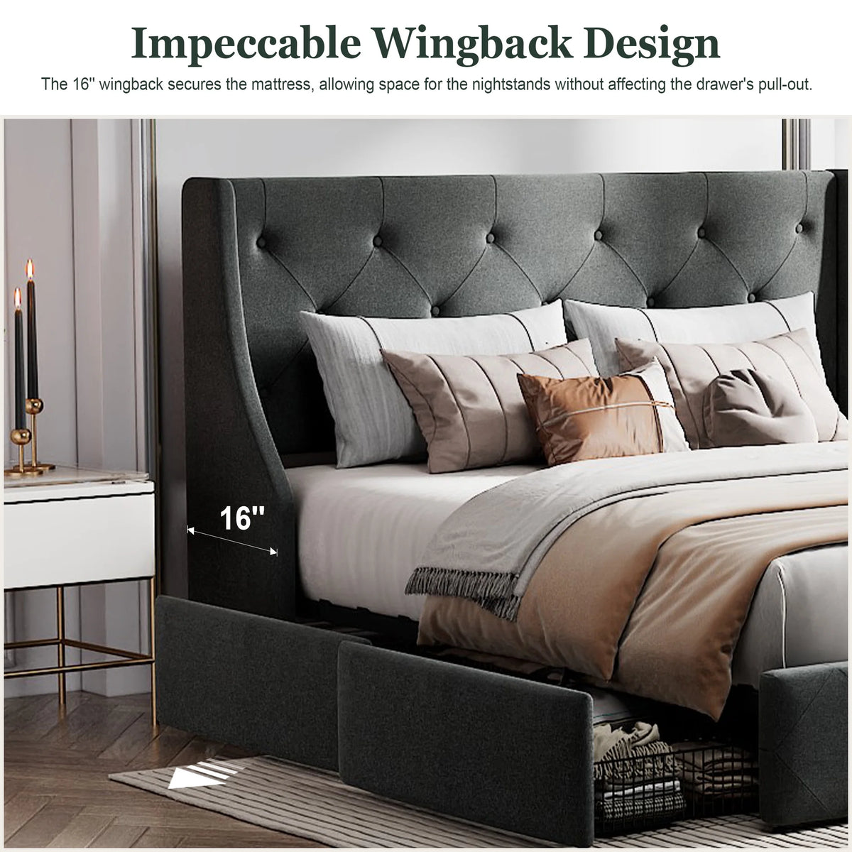 Queen Size Platform Bed Frame with 4 Storage Drawers D131
