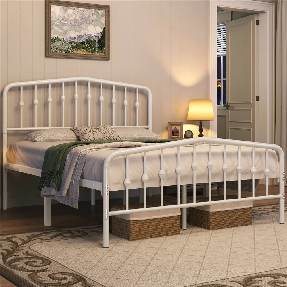 White Queen Metal Platform Bed with Arched Headboard J222384
