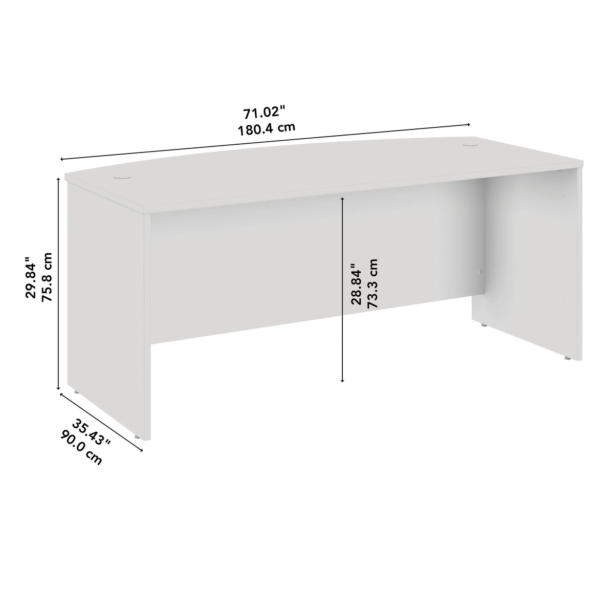 72W x 36D Bow Front Desk in Natural Elm Engineered Wood Q27760