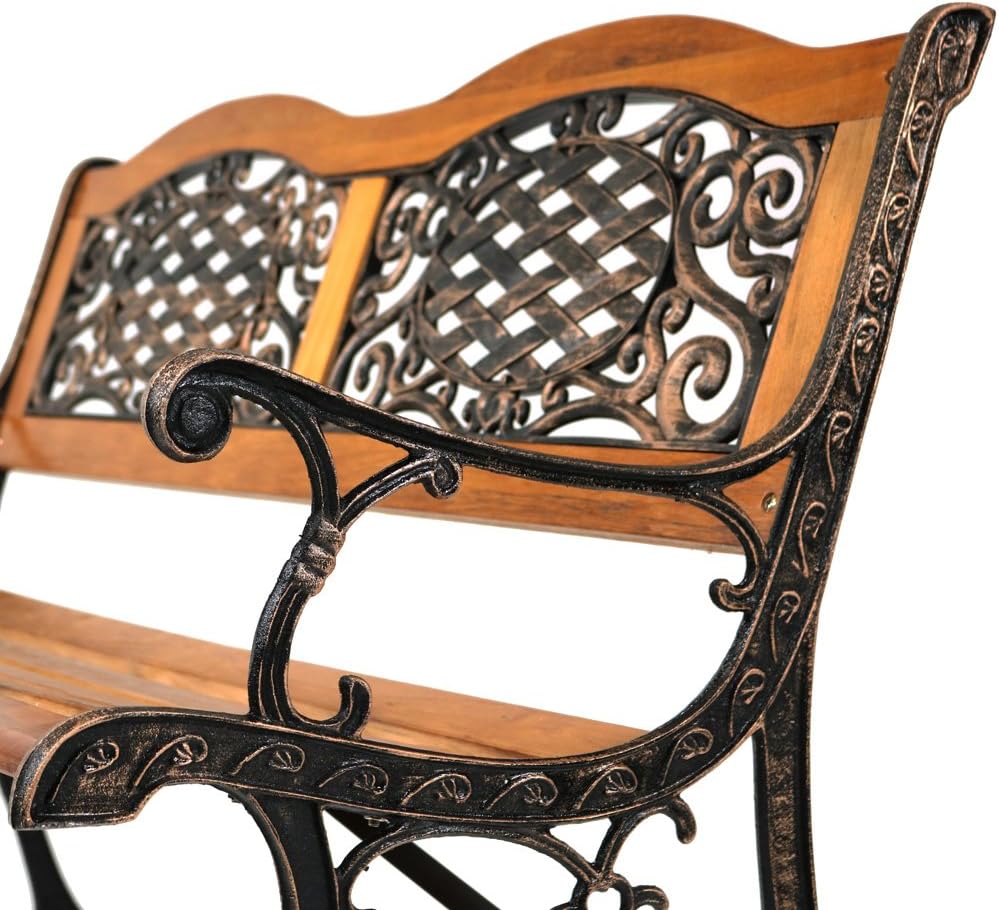 2-Person Cast Iron and Wood Garden Bench P732493