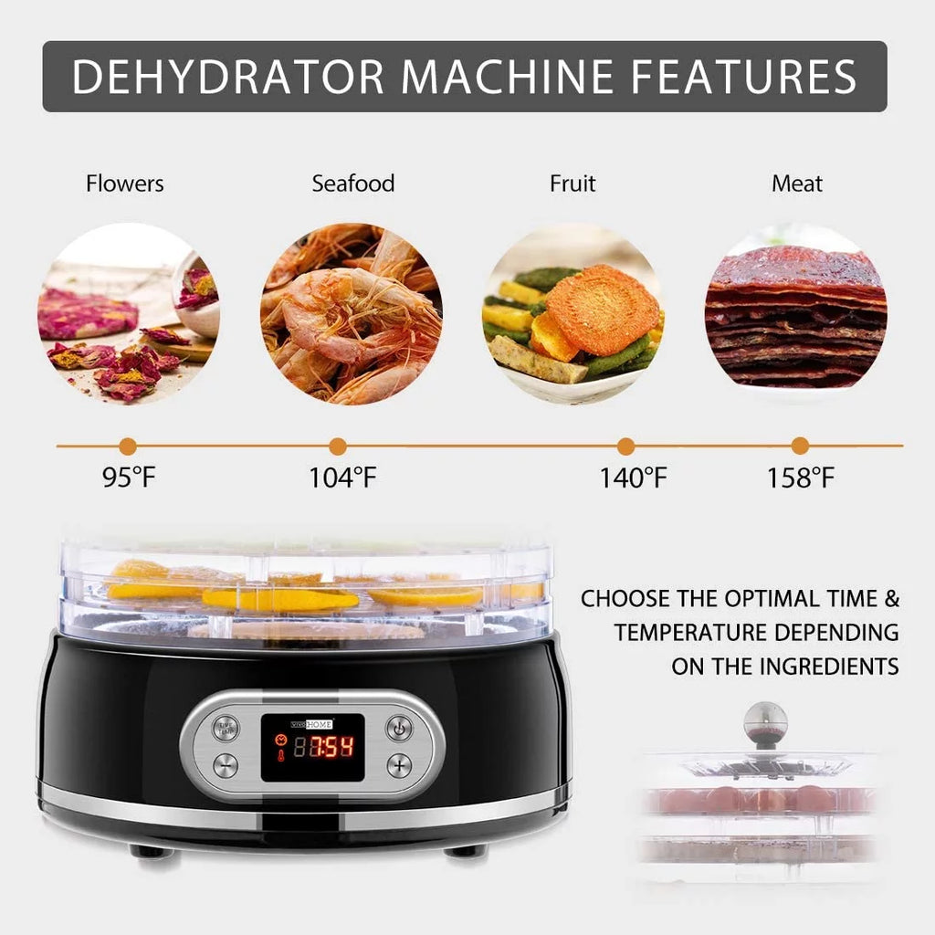400W 5 Trays Round Food Dehydrator Machine Black R55660
