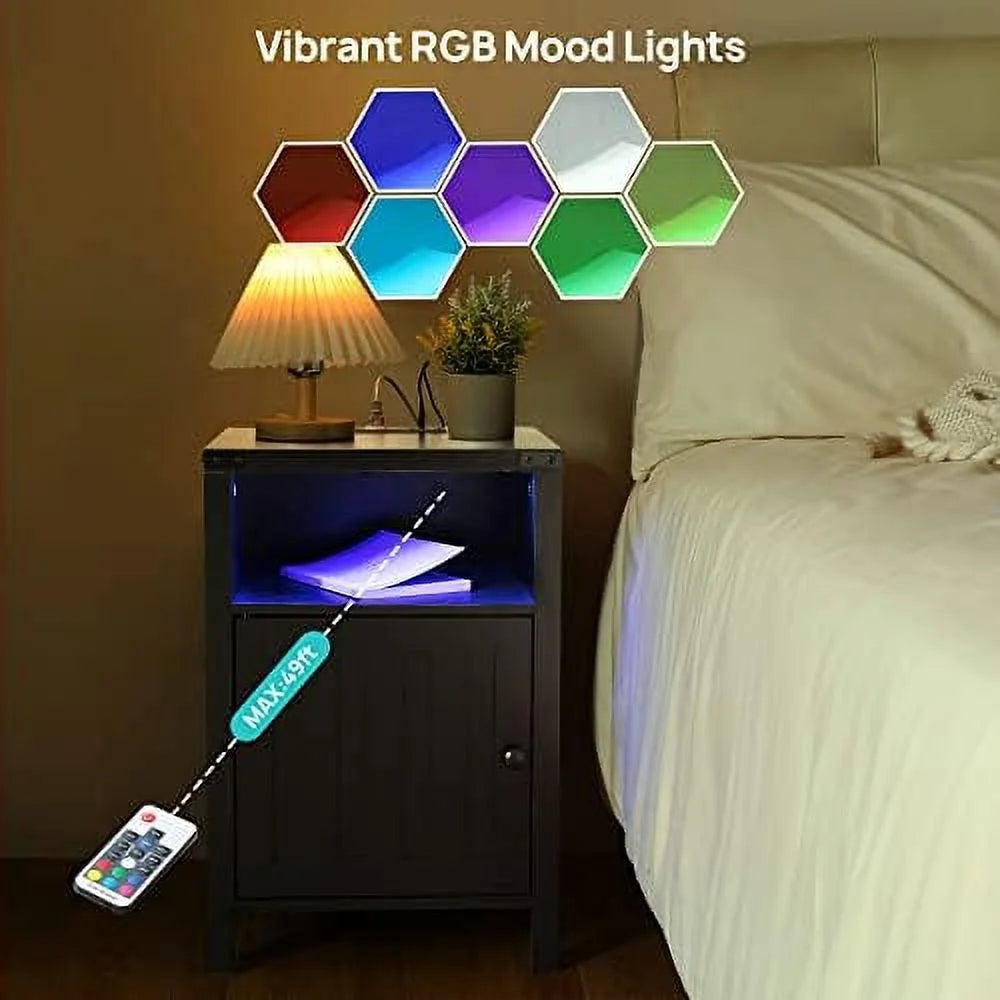Nightstand with LED Lights and Charging Station Grey J583959