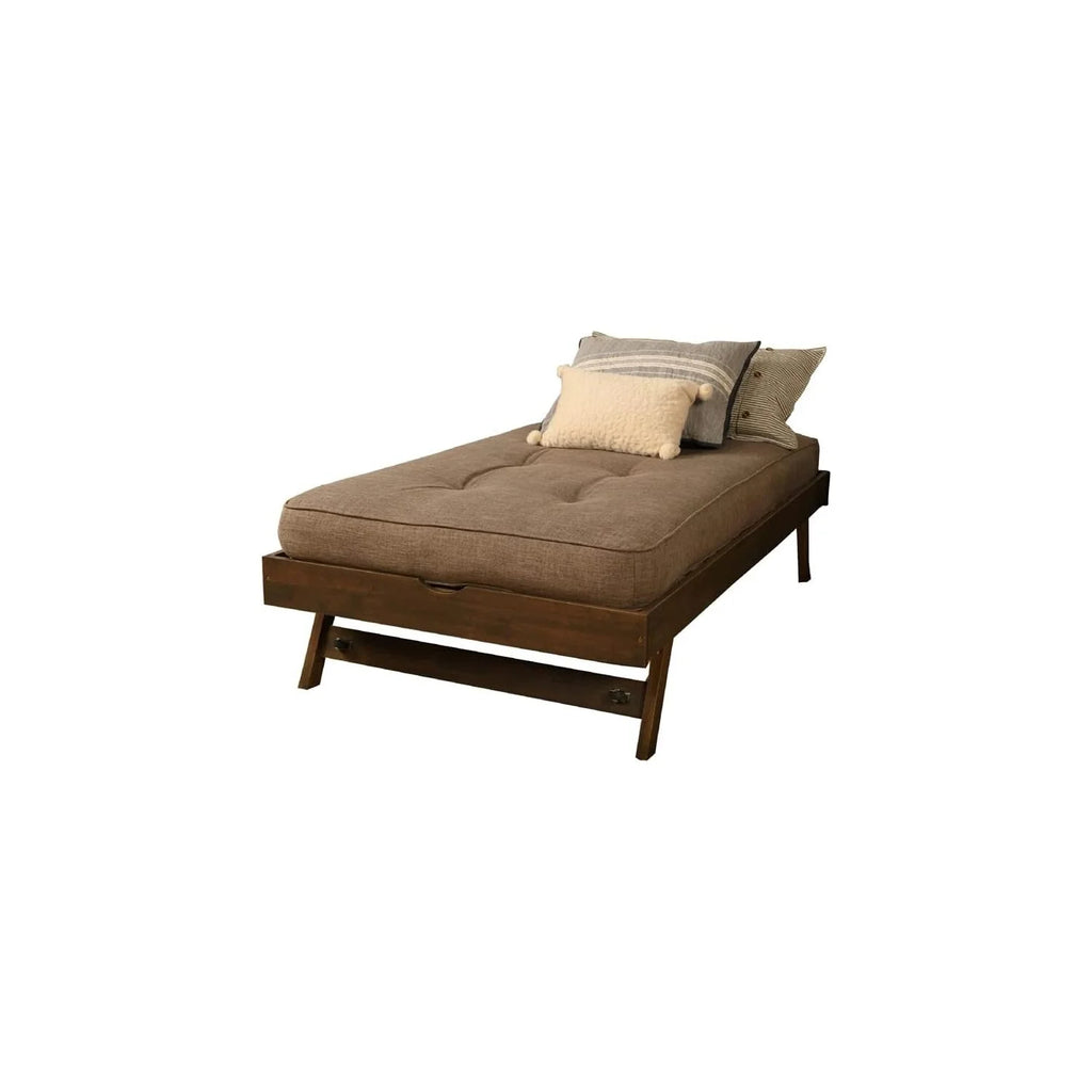 Walnut Brown Wood Pop Up Bed with Linen Mattress I97909