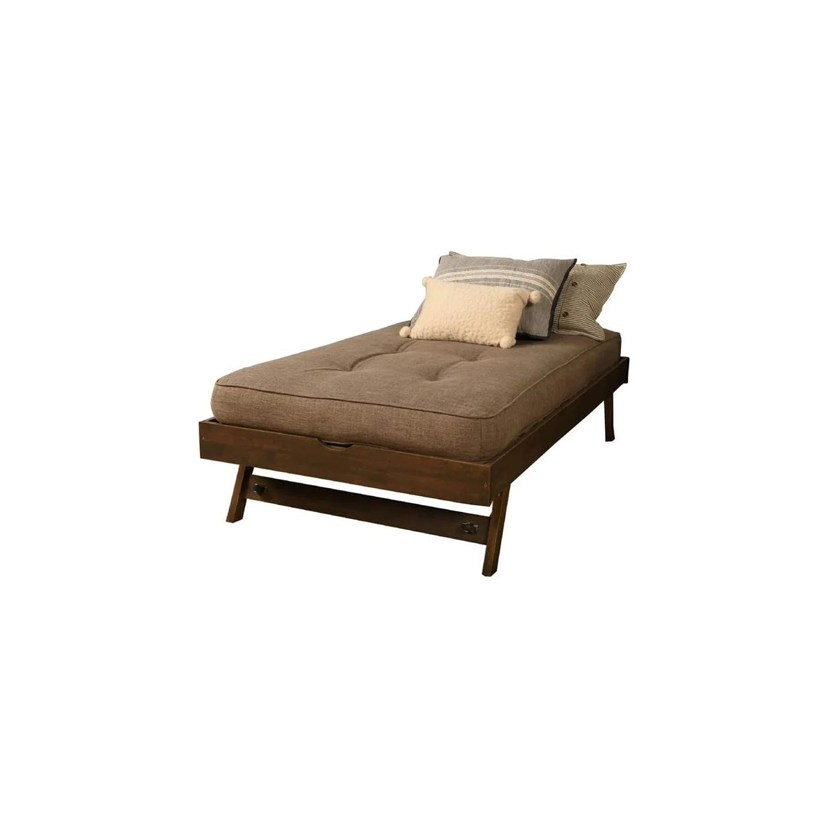 Walnut Brown Wood Pop Up Bed with Linen Mattress I97909