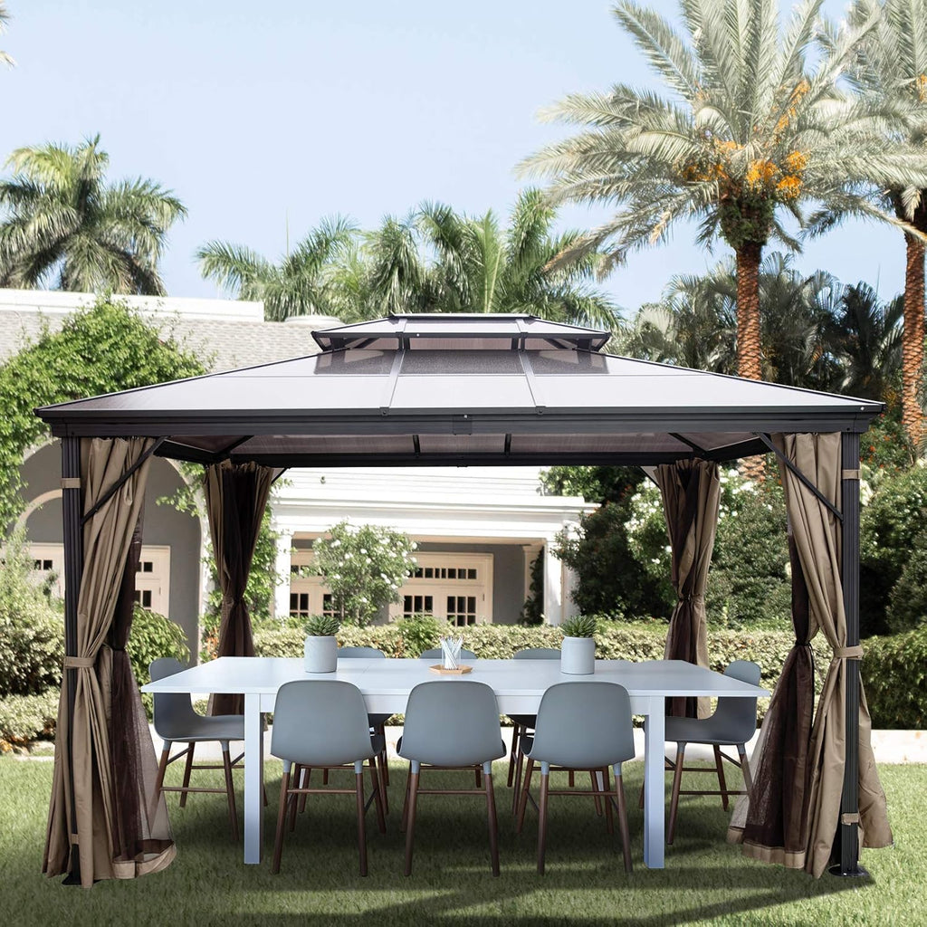 10' x 10' Polycarbonate Hardtop Aluminum Gazebo with Netting T58548