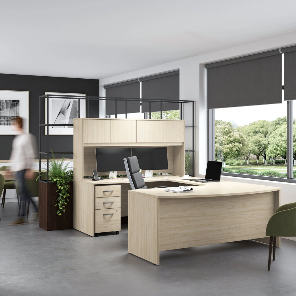 72W x 36D Bow Front Desk in Natural Elm Engineered Wood Q27760