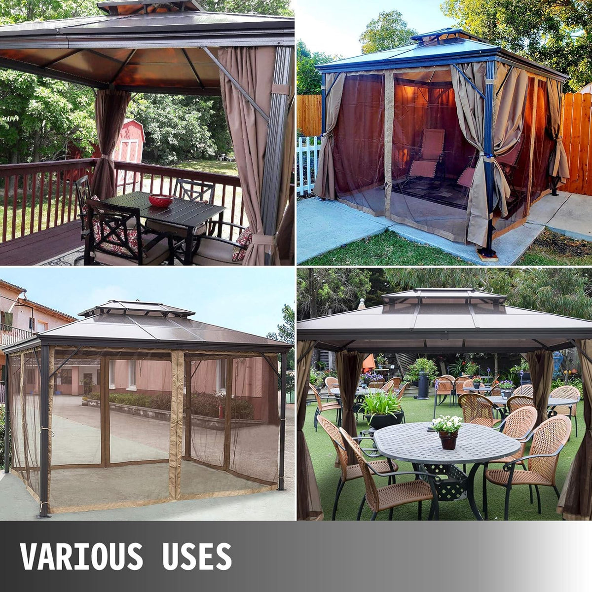 10' x 10' Polycarbonate Hardtop Aluminum Gazebo with Netting T58548