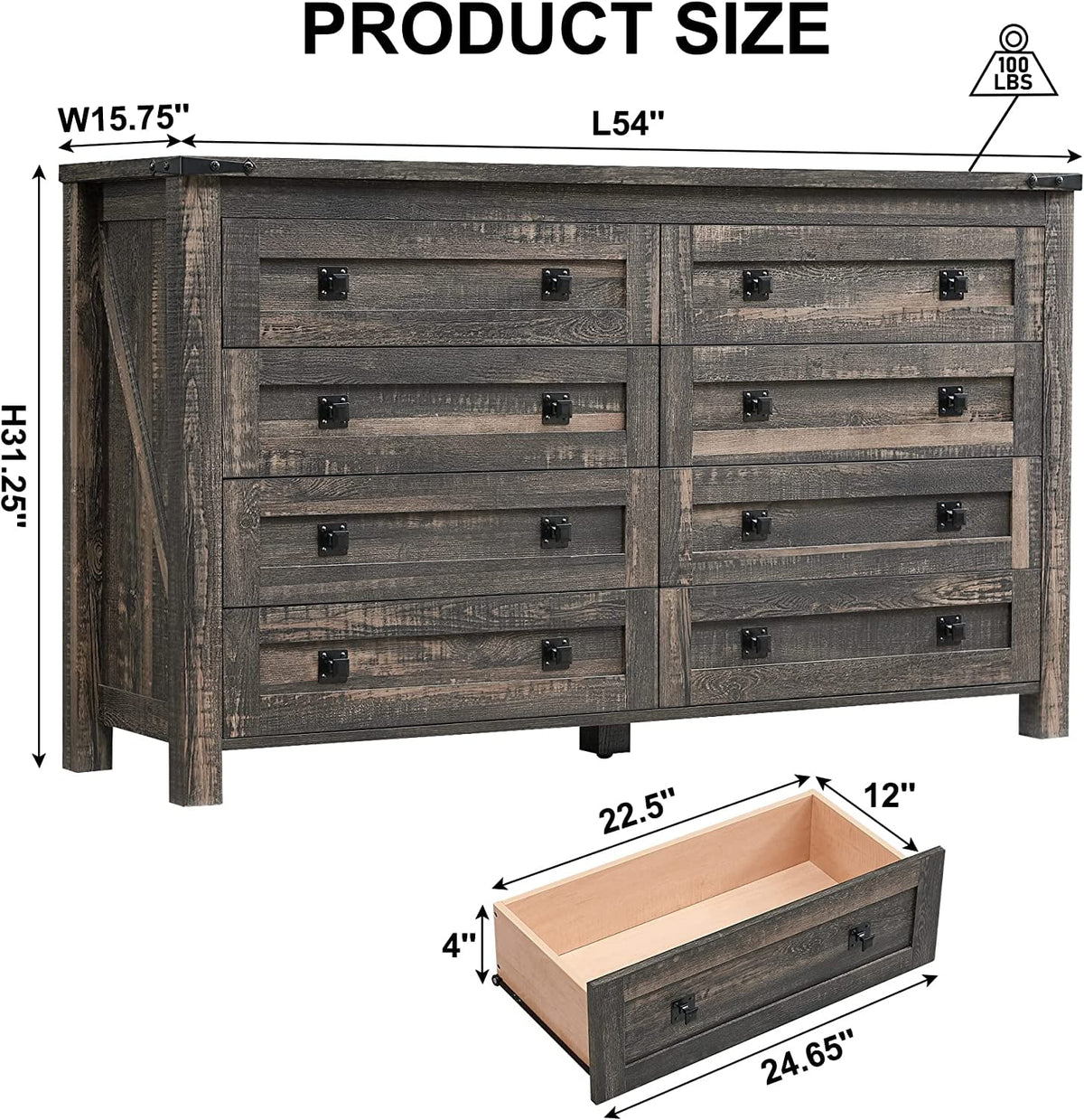 5 Drawer Wood Rustic Dresser P186