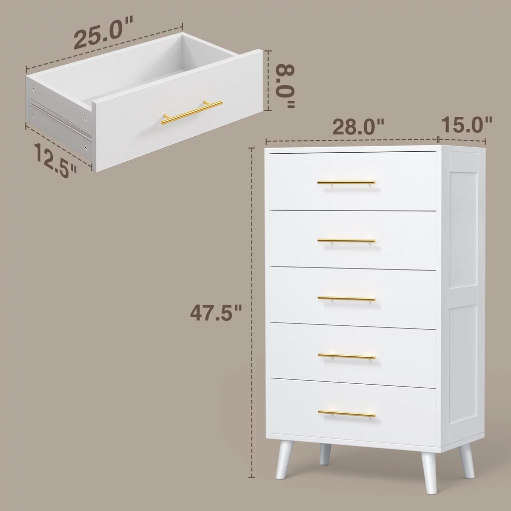 White 5 Drawer Dresser with Metal Handles X28952