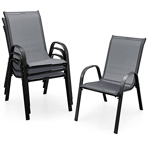 Set of 4 Stackable Patio Dining Chairs with Armrests W636