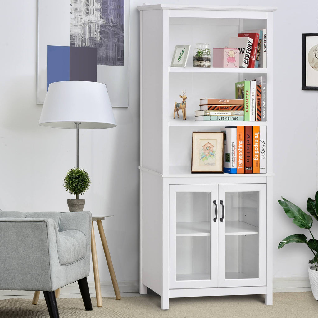 White Storage Cabinet Bookcase with Adjustable Shelves T1417