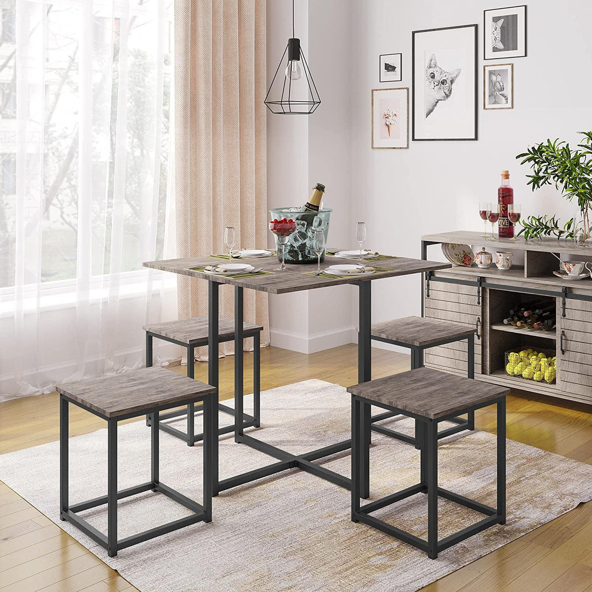 5-Piece Dining Table Set with 4 Stools G483410