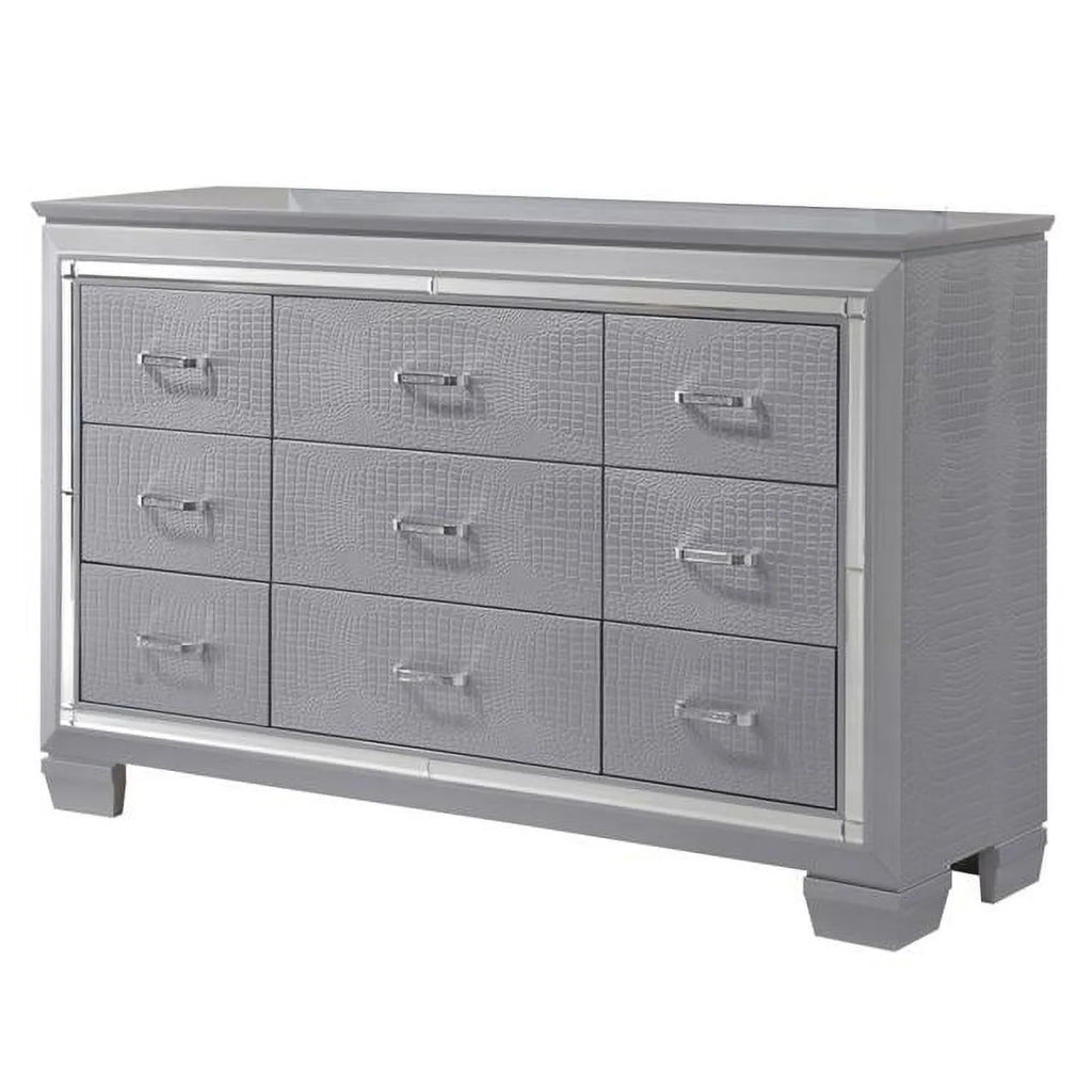 Gray 9 Drawer Textured Wooden Dresser with Mirror R390132