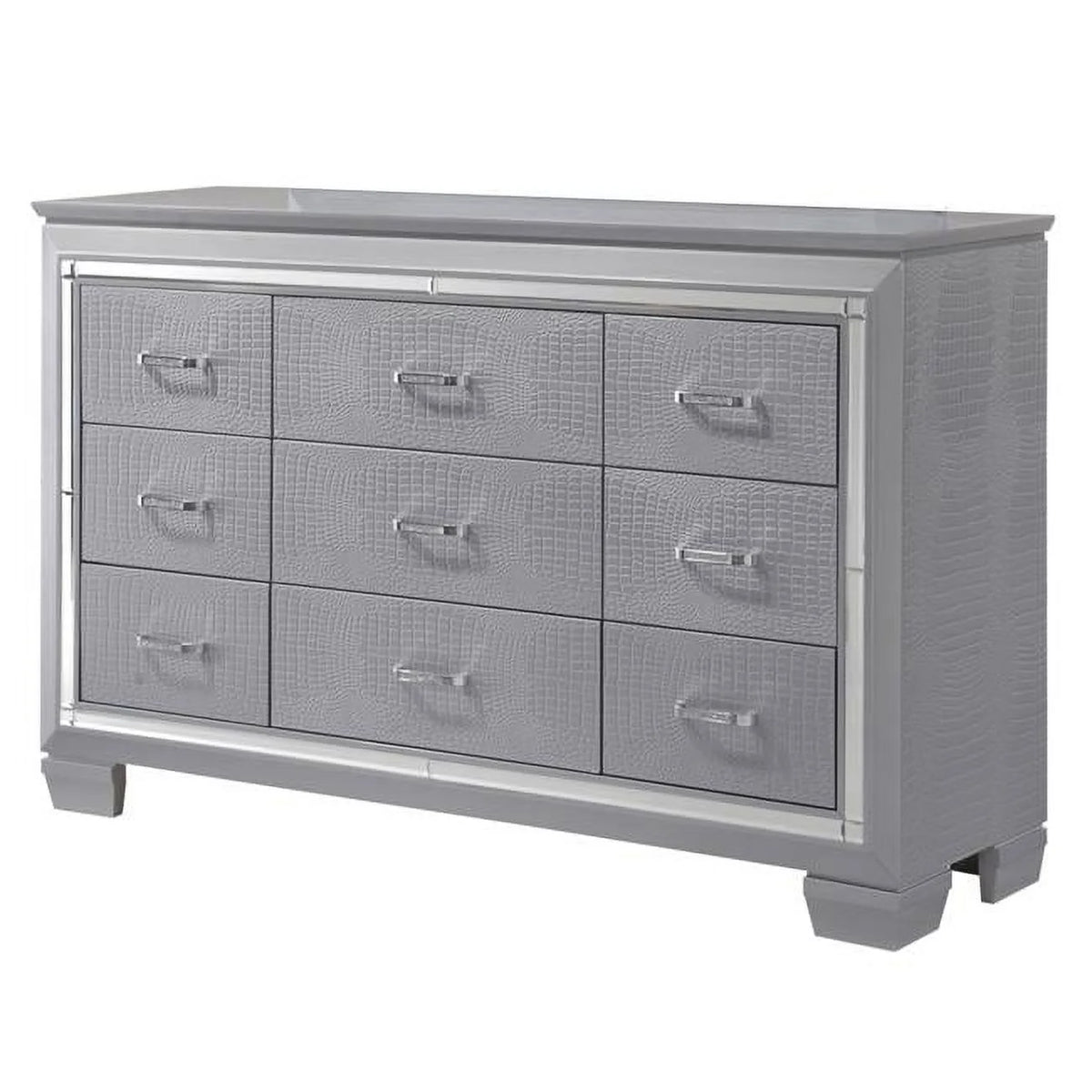 Gray 9 Drawer Textured Wooden Dresser with Mirror R390132