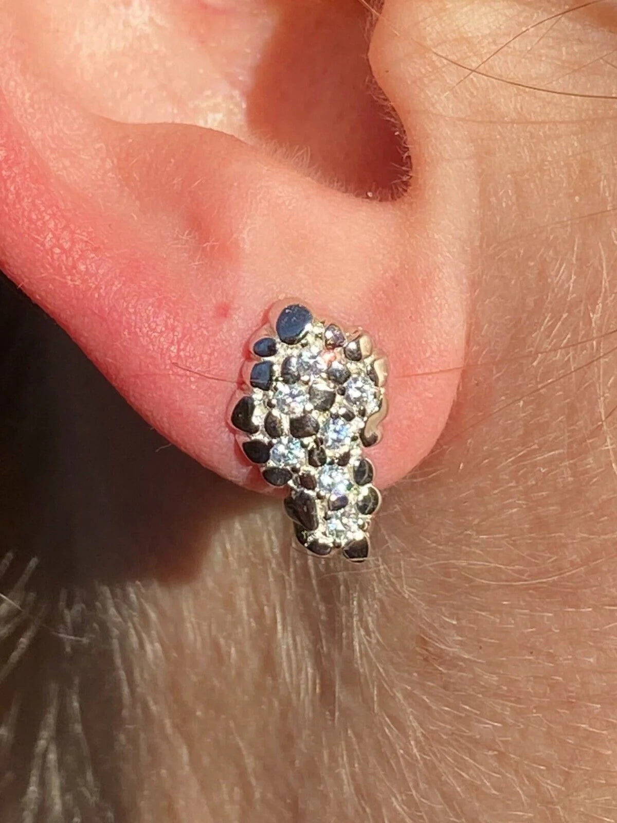 Mens 925 Sterling Silver CZ Stud Earrings T3183
