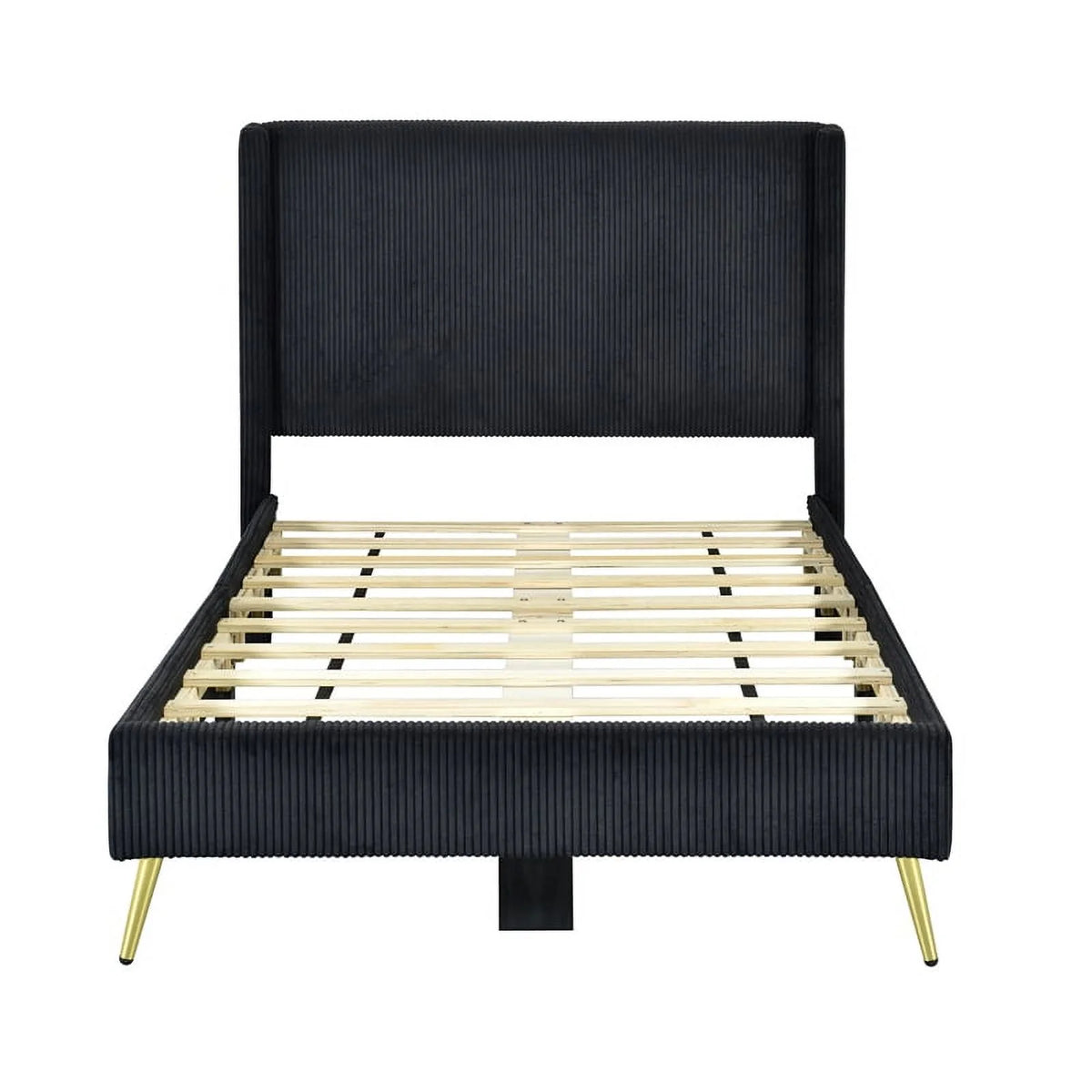 Solid Wood & Velvet Twin Size Platform Bed in Black O71867
