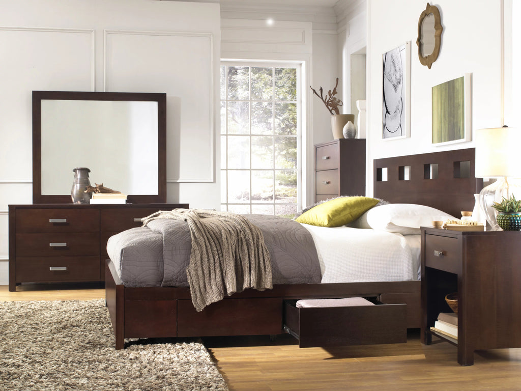 5PC Twin Storage Bed Dresser Mirror & Chest Set in Mocha Brown Mahogany L957143