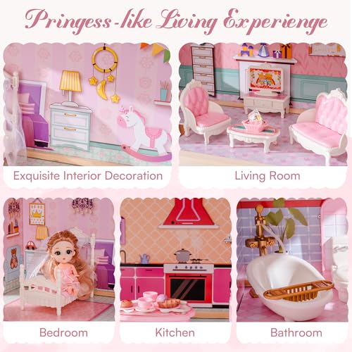 Wooden Dollhouse Playset with 24 Pcs Furniture I1189