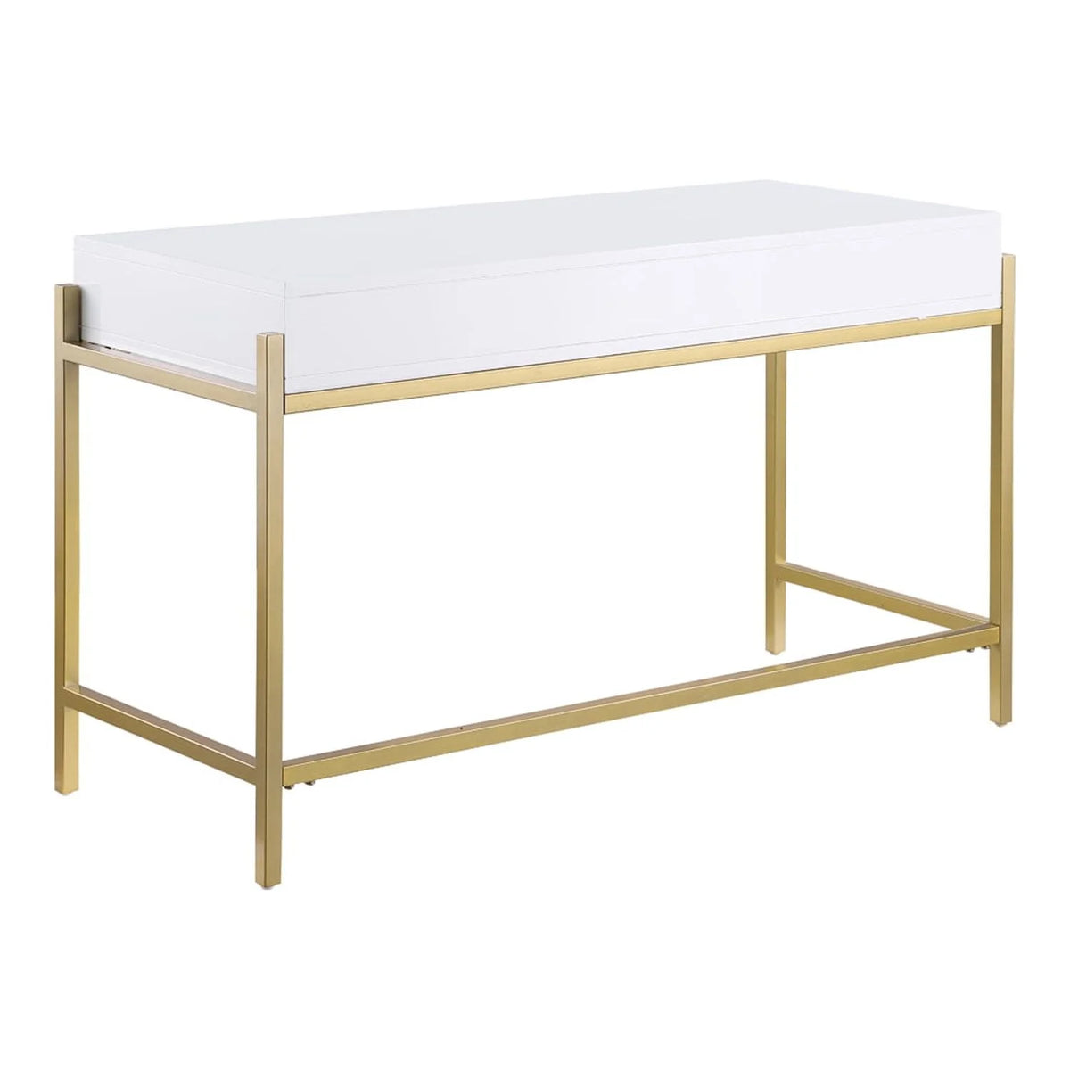 White Lacquered Computer Desk with Gold Frame Q8582
