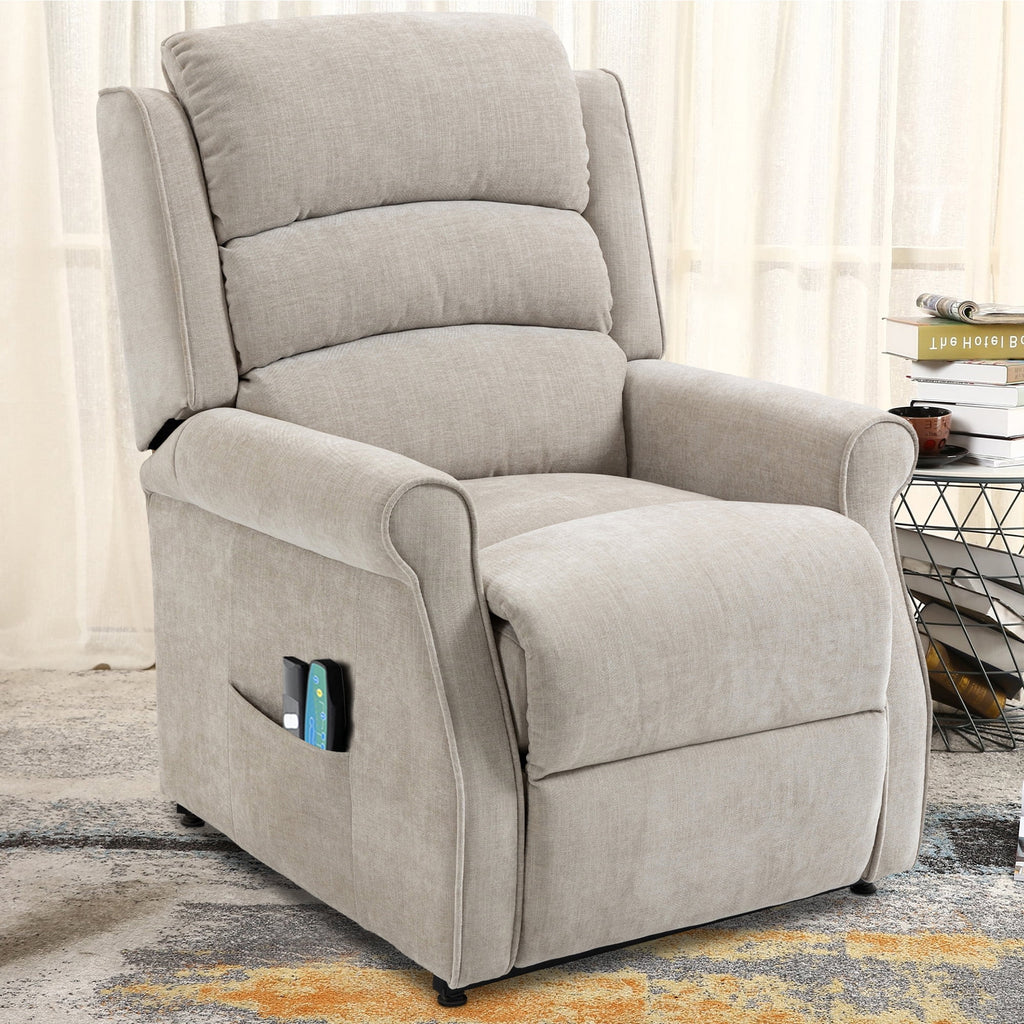 Beige Chenille Knit Power Lift Recliner Chair S822092