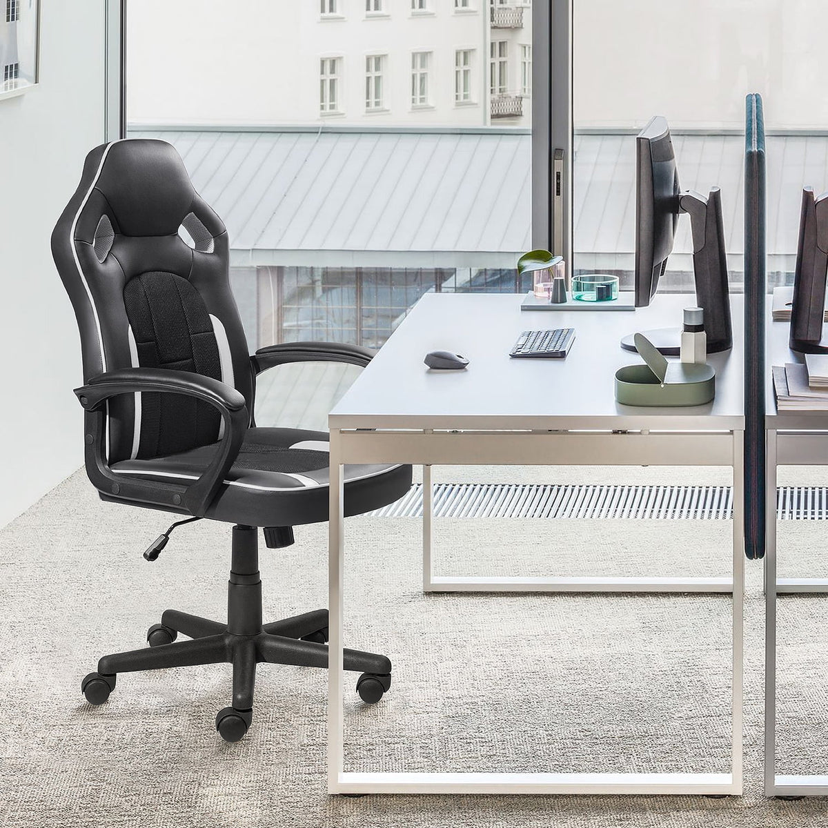 High-Back PU Leather Ergonomic Computer Chair with Lumbar Support C9748