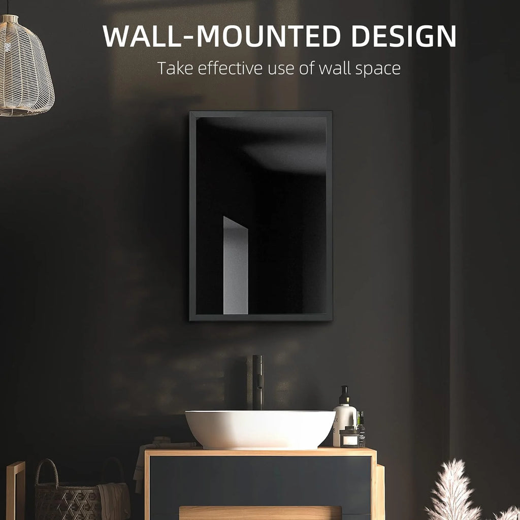 Black Stainless Steel Wall-Mounted Medicine Cabinet with Mirror T477777