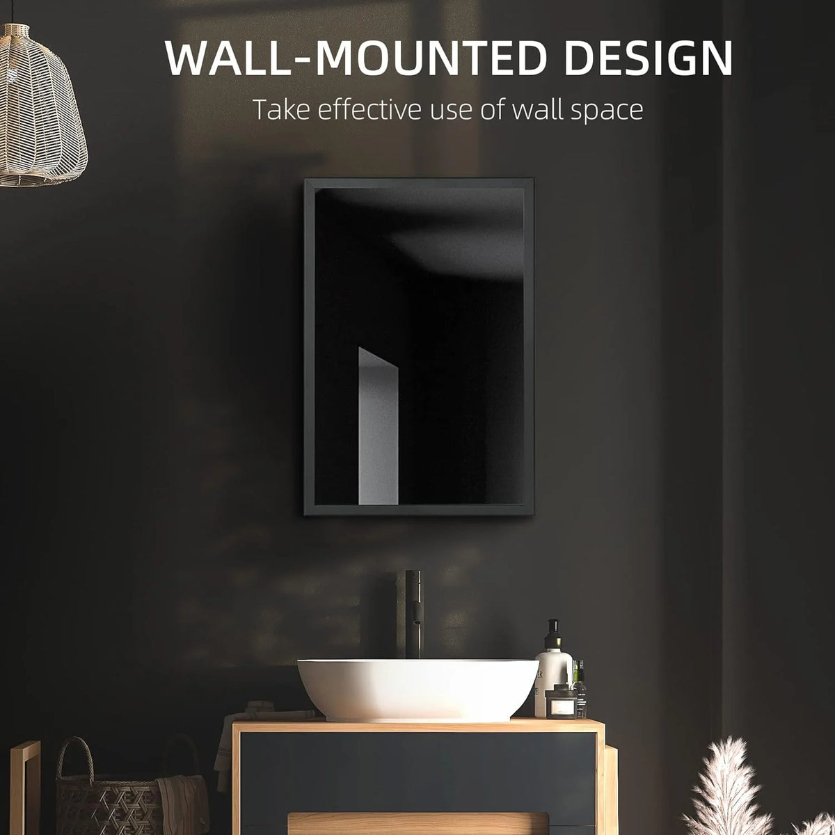 Black Stainless Steel Wall-Mounted Medicine Cabinet with Mirror T477777