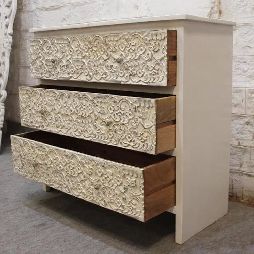 Handcarved Mango Wood 3 Drawer Dresser J867