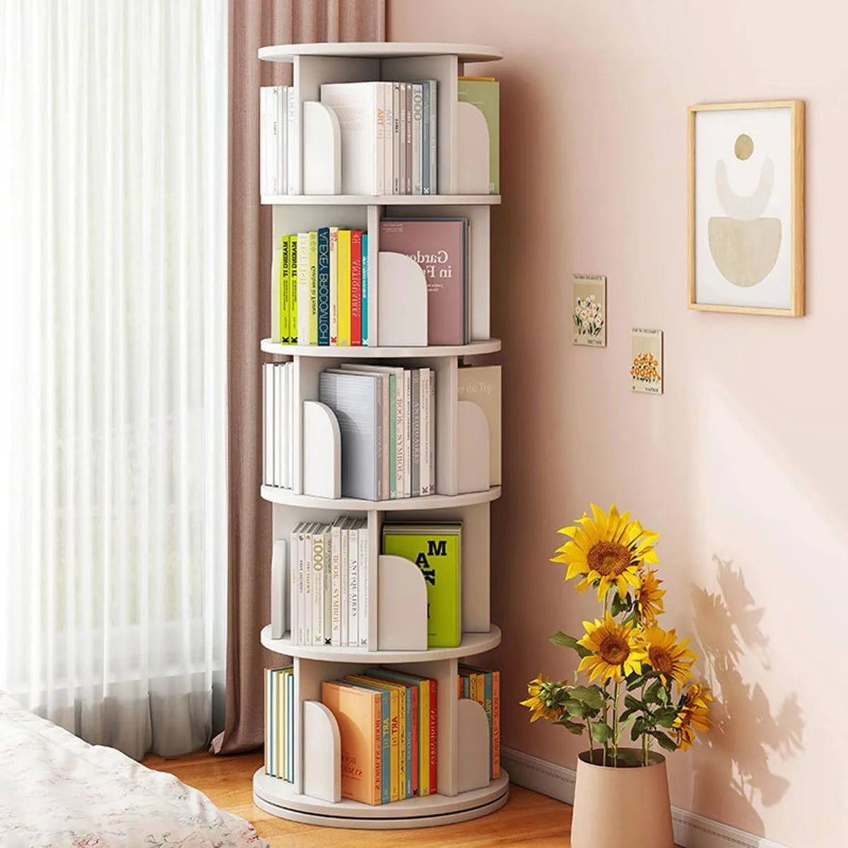 5 Tier Rotating Bookshelf White J75079
