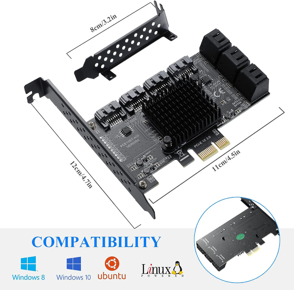 PCIE 1X 10 Ports 6 Gbps SATA 3.0 Expansion Card with Low Profile Bracket and 10 SATA Cables V146720