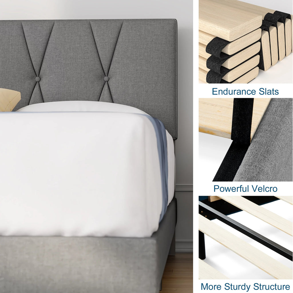 Queen Size Fabric Upholstered Platform Bed Frame T87214